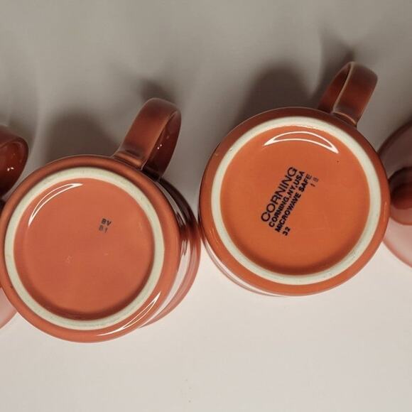 Vintage Set of 4 Corning Ware Coral Pink Salmon Coffee Cups Mugs - Picture 8 of 9